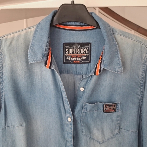 Superdry Size M Womens Button Up Long Sleeve Denim Shirt Collared. - Picture 2 of 11